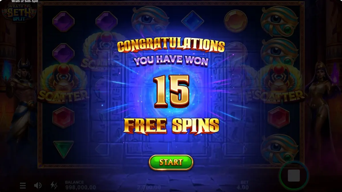 Wrath of Seth – Split slot game interface na nagpapakita ng mga Egyptian symbols at multiplier orbs